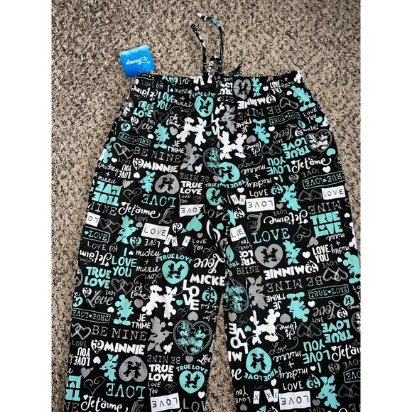 NWT Disney Women's Black Mickey & Minnie True Love Pajama‎ Pants Size Medium - Picture 7 of 8